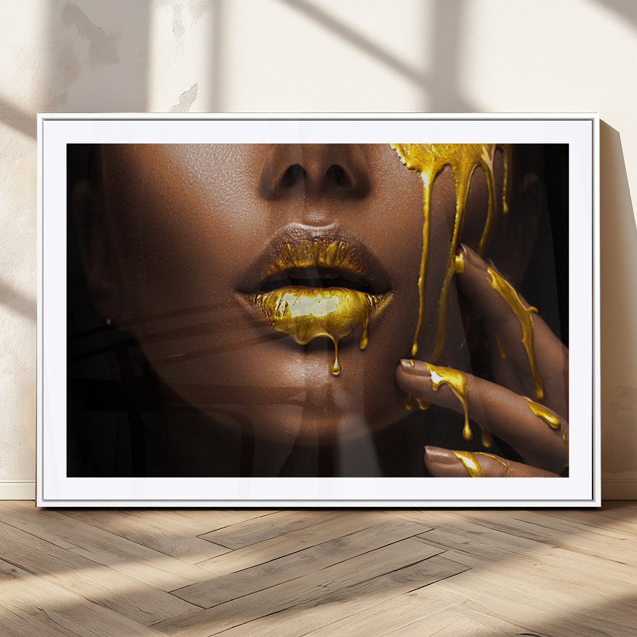 MGC-FP-36x24 - African American Art Black Woman Canvas Print, African Wall Art, Fashion African Woman Gold Lips