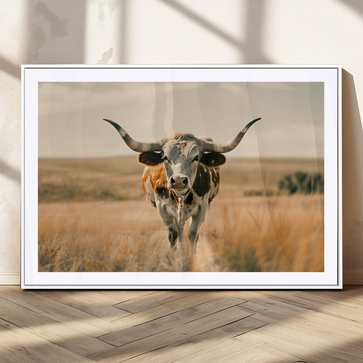 MGC-FP-36x24 - Texas Cow Wall Art Canvas Print for Farm House Wall Decor, Farmhouse Wall Art Print