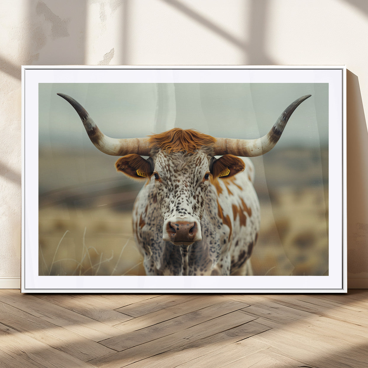 MGC-FP-36x24 - Texas Cow Longhorn Wall Art Canvas Print for Farm House Wall Decor, Farmhouse Wall Art Print