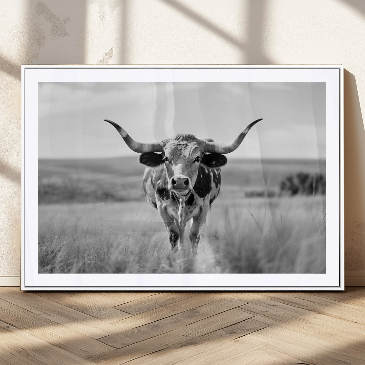MGC-FP-36x24 - Texas Cow Longhorn Wall Art Canvas Print for Farm House Wall Decor, Farmhouse Wall Art Print