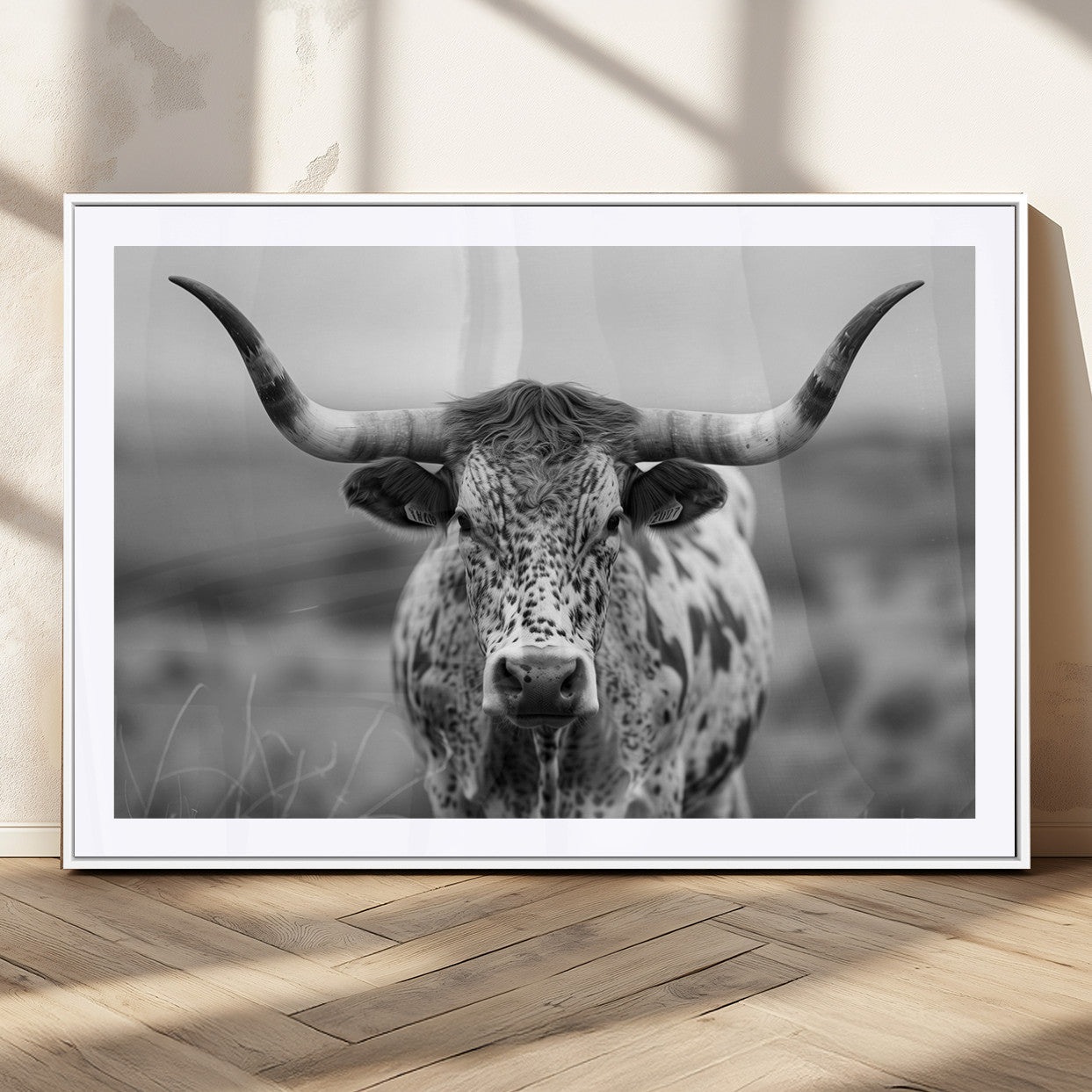 MGC-FP-36x24 - Texas Cow Longhorn Wall Art Canvas Print for Farm House Wall Decor, Farmhouse Wall Art Print