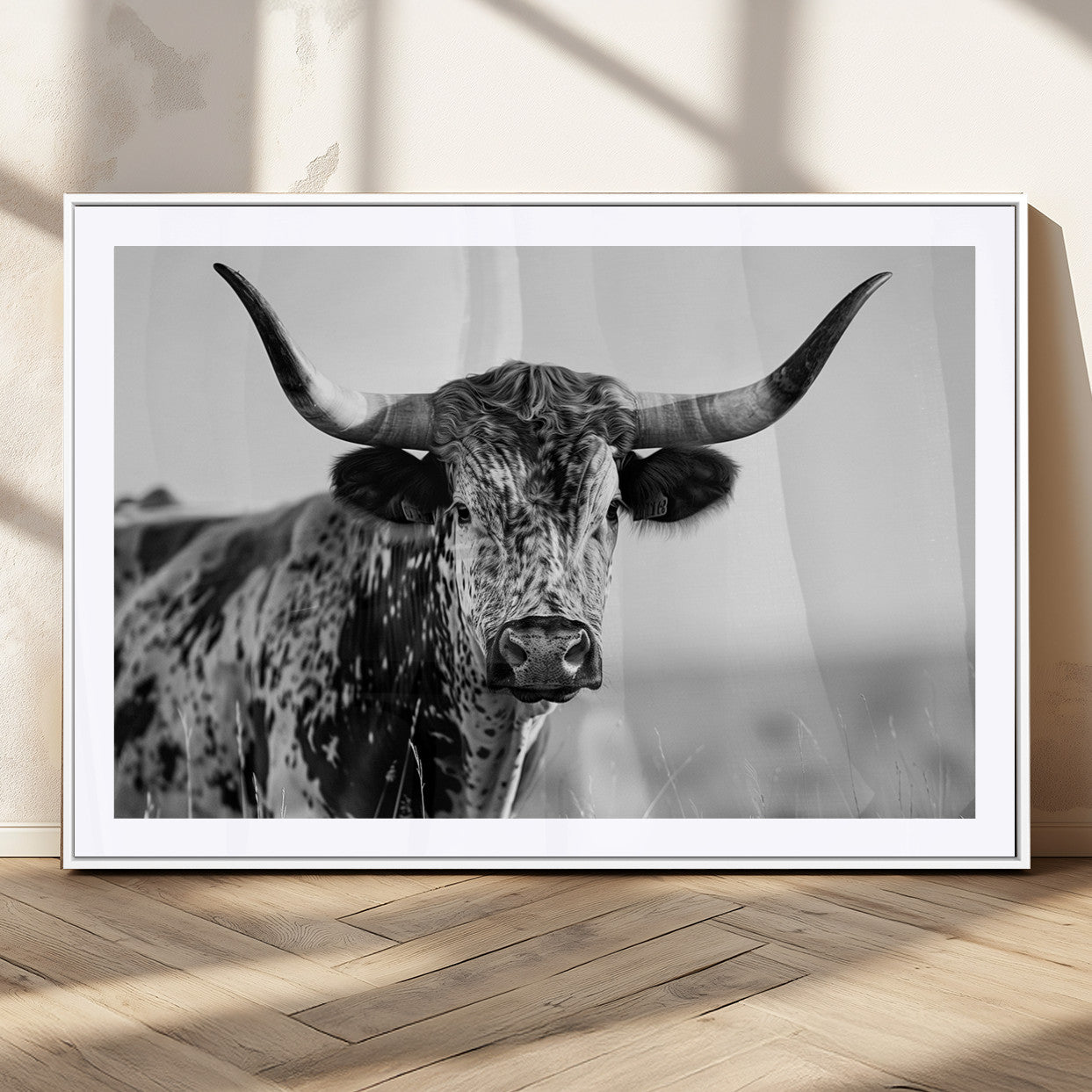 MGC-FP-36x24 - Texas Highland Cow Longhorn Canvas Print - Rustic Farmhouse Wall Art - Large Texas Longhorn