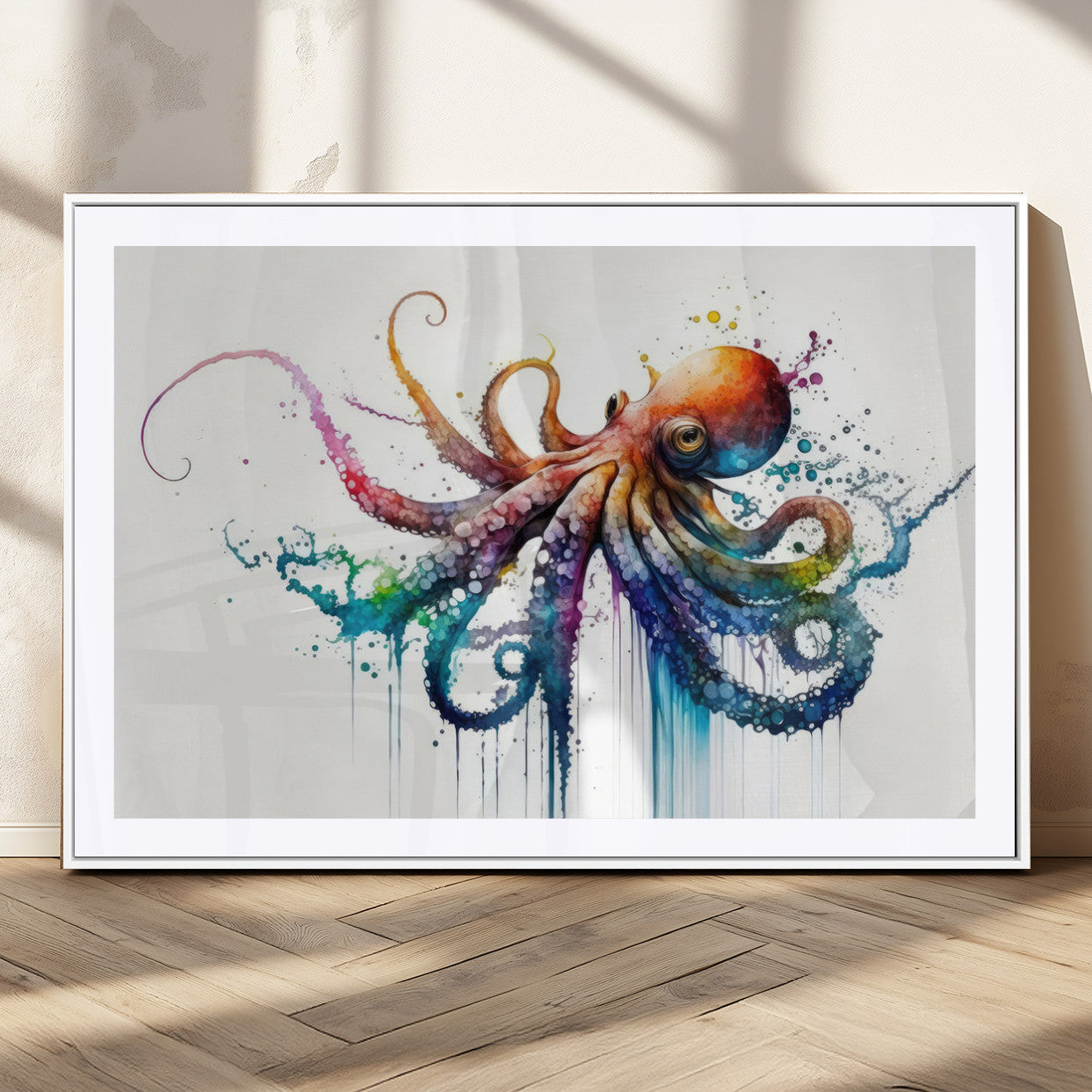 MGC-FP-36x24 - Watercolor Vibrant Octopus Wall Art Canvas Print | Abstract Sea Life Art | Colorful Marine Creature