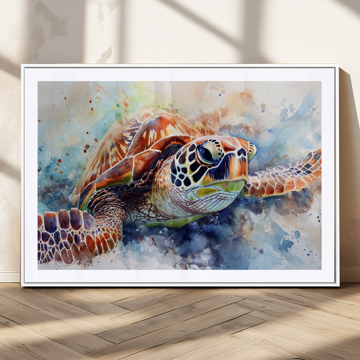 MGC-FP-36x24 - Watercolor Sea Turtle Wall Art Canvas Print - Vibrant Ocean Colors in Watercolor Style - Ready to