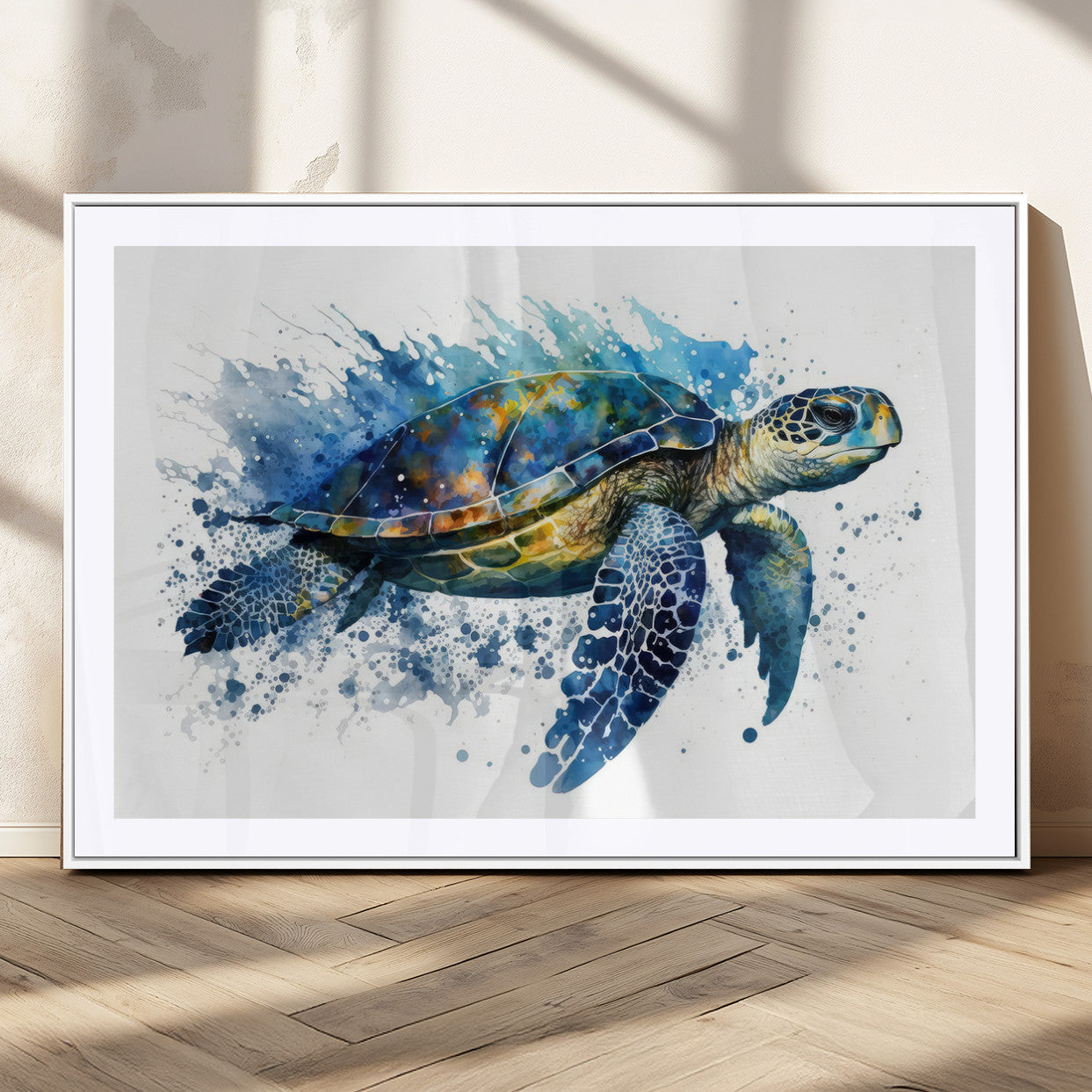 MGC-FP-36x24 - Turtle Wall Art Canvas Print, Framed Watercolor Turtle Art Picture Print, Ocean Life Perfect Nautical Decor Artwork