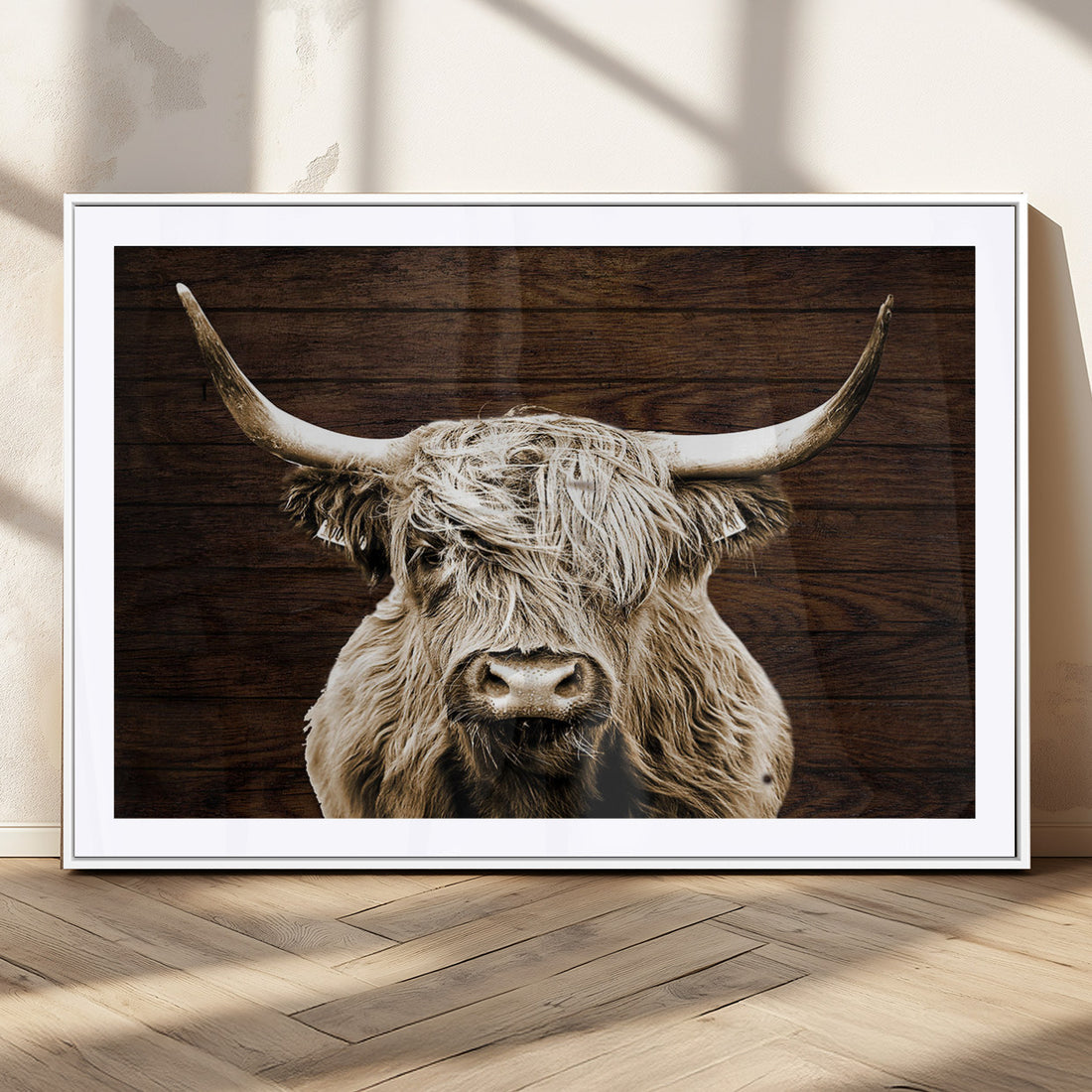 Highland Cow Wall Art Canvas Print, Rustic Farmhouse Decor, Majestic Scottish Highland Bull Portrait