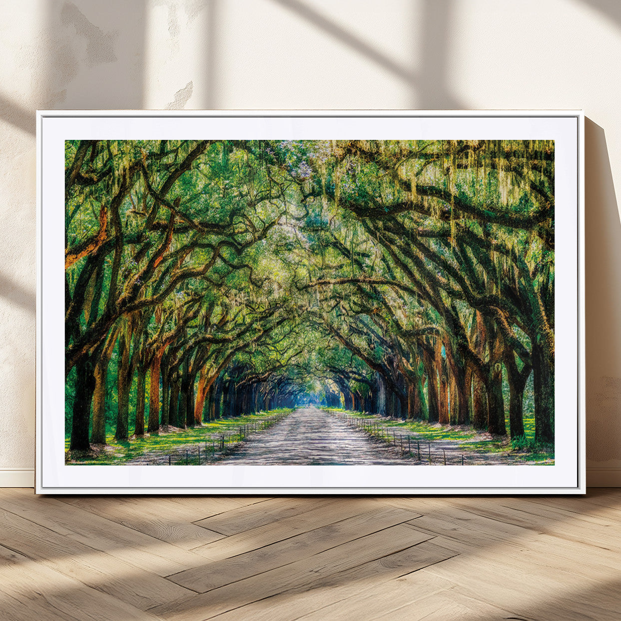 MGC-FP-36x24 - Serene Tree Tunnel Wall Art Canvas Print – Pathway Under Canopy of Lush Green Trees, Nature-Inspired