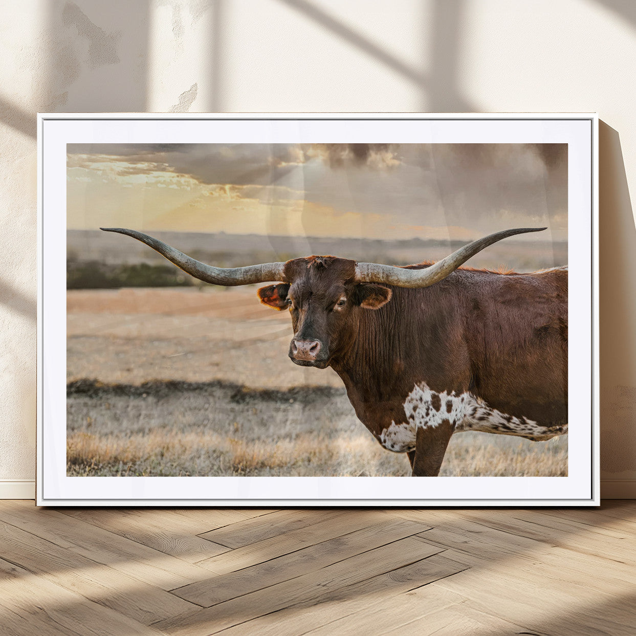 MGC-FP-36x24 - Texas Longhorn Wall Art Canvas Print, Rustic Ranch Decor, Majestic Western Longhorn Cattle