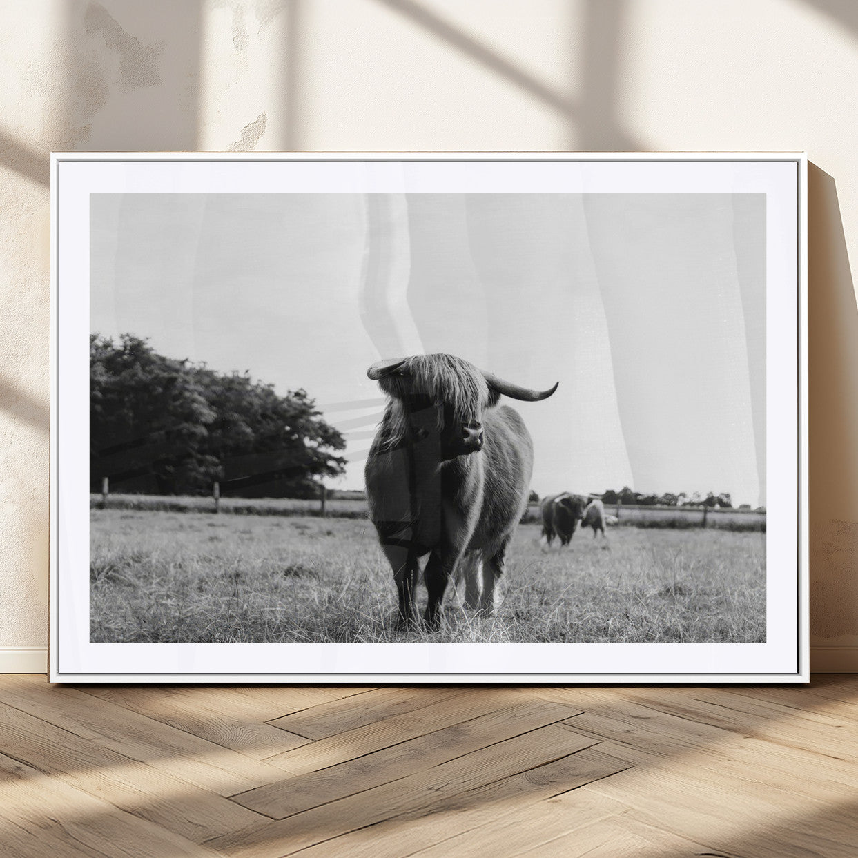MGC-FP-36x24 - Black and White Highland Cow Wall Art Canvas Print | Rustic Western Decor for Living Room or Office,