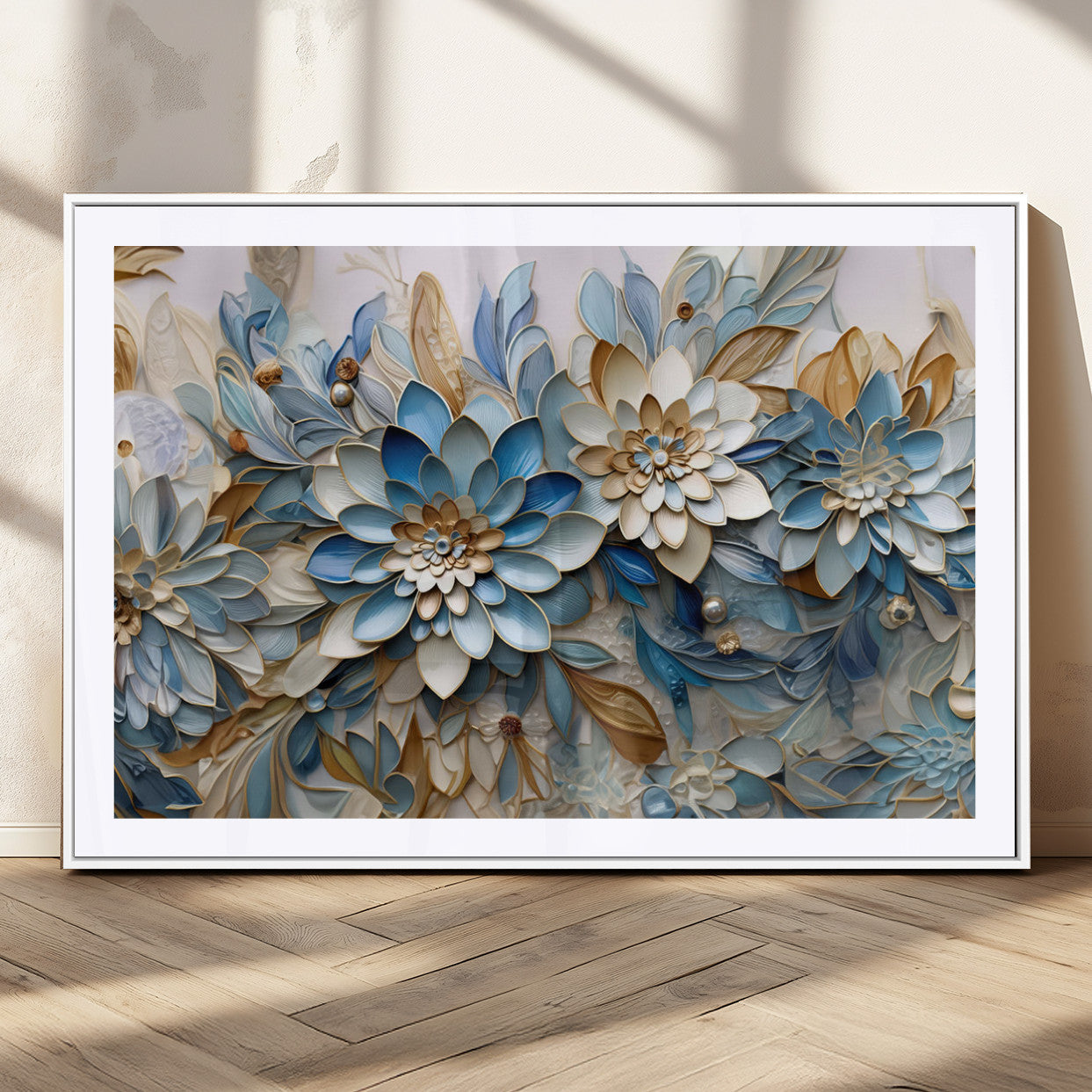 MGC-FP-36x24 - Blu Abstract Flower Wall Art Canvas Print