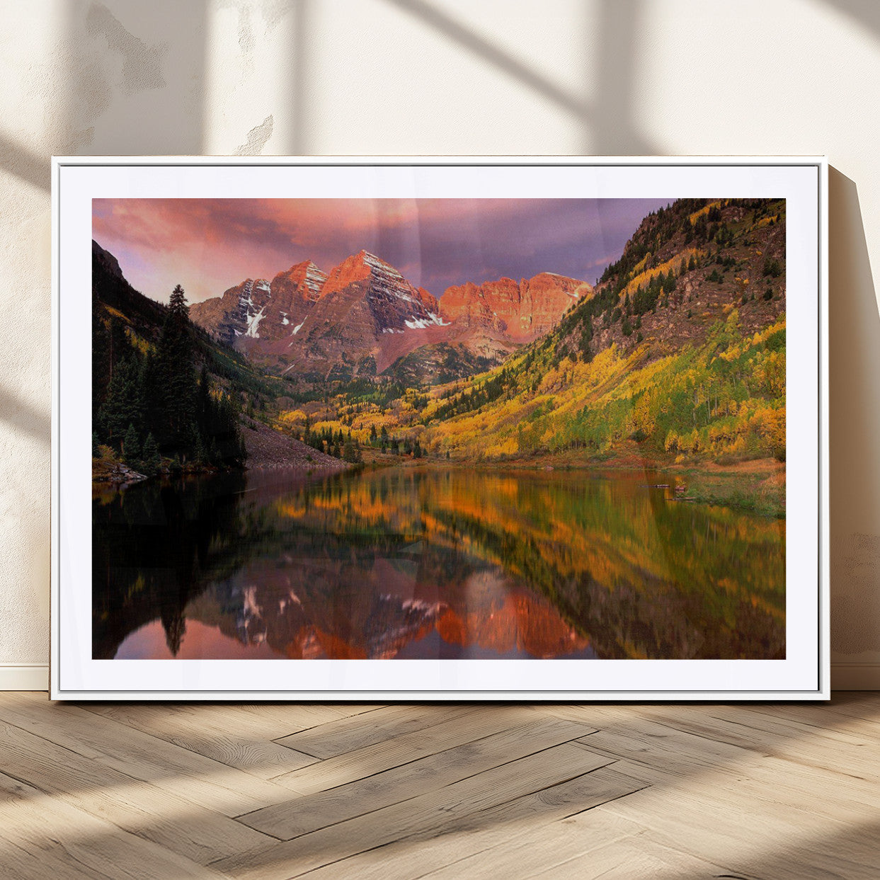 86946-MGC-FP-36x24_White-Colorado Rockies Mountain Sunset Wall Art | Ready to Hang and Framed | Scenic Nature Landscape