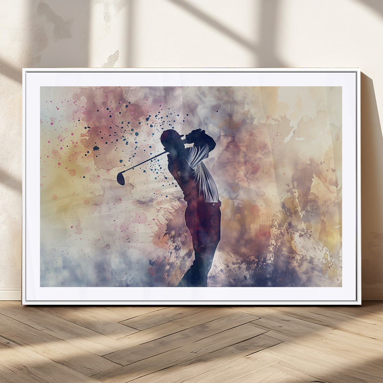 MGC-FP-36x24 - Abstract Watercolor Golf Player Wall Art Canvas Print