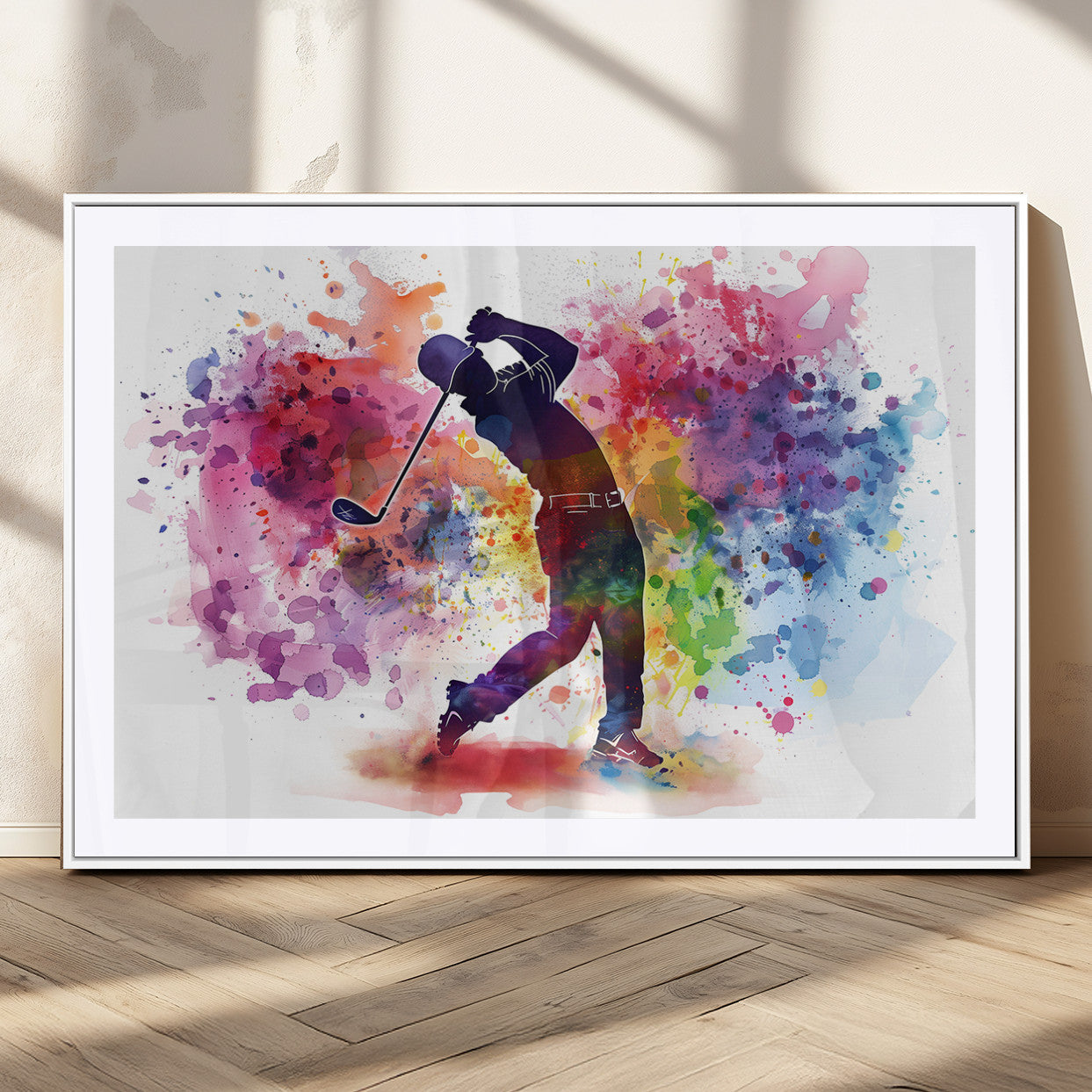 MGC-FP-36x24 - Colorful Golfer Swing Wall Art Canvas Print - Ready to Hang, Framed Sports Decor