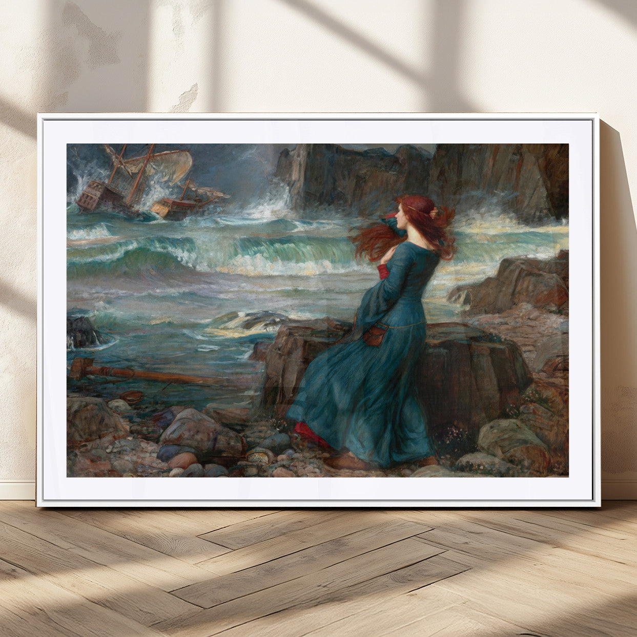 1-MGC-FP-36x24_White-Miranda by the Shore Wall Art Canvas Print – Tempest Scene Ocean Storm – Ready to Hang