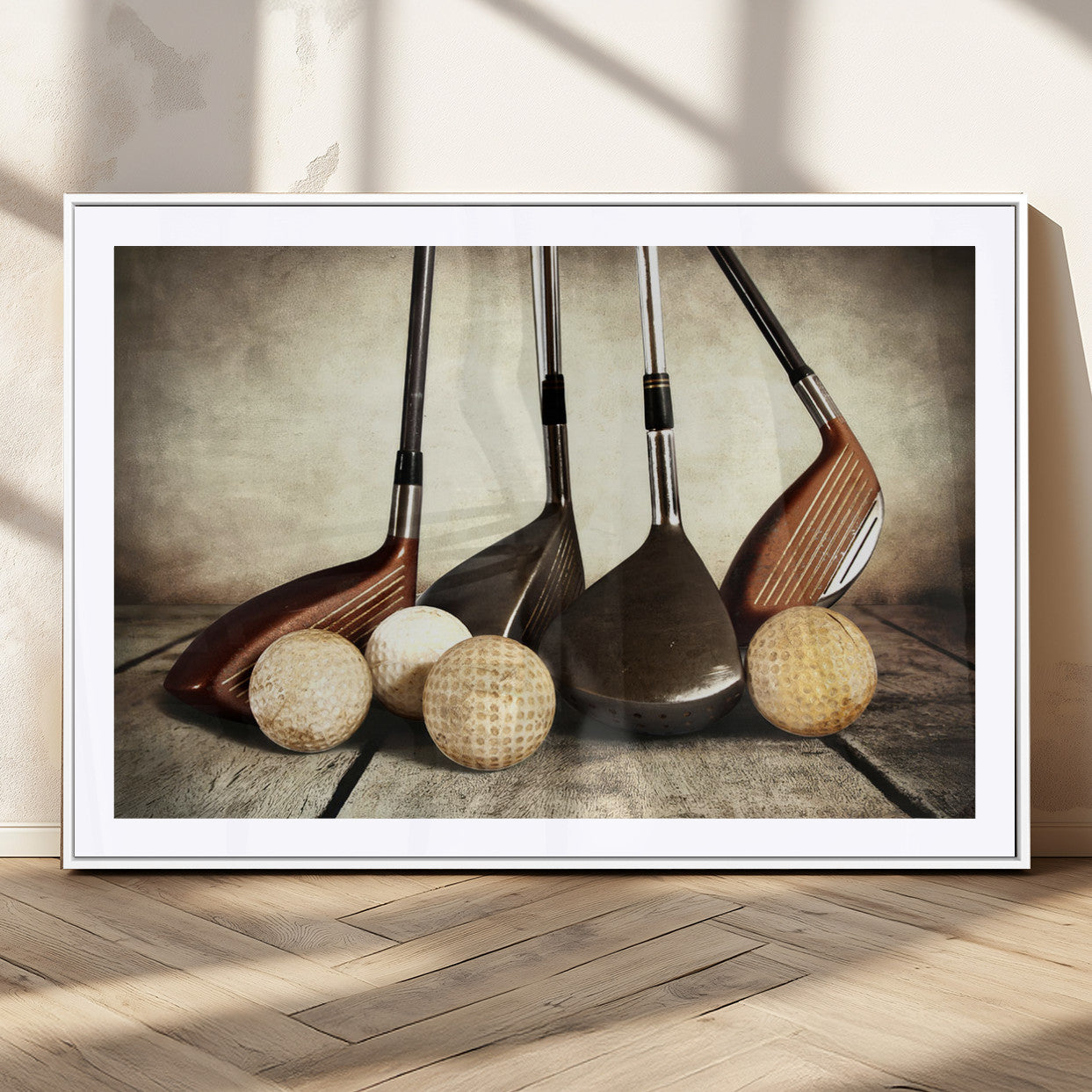 MGC-FP-36x24 - Vintage Golf Ball Art | Golf Decor for Man Cave or Office | Ready to Hang and Framed