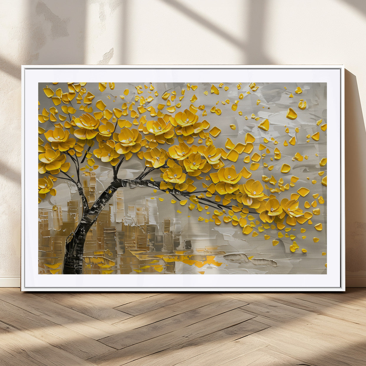 MGC-FP-36x24 - Yellow Blossom Tree Canvas Wall Art - Floral Abstract Modern Contemporary Artwork for Living Room or