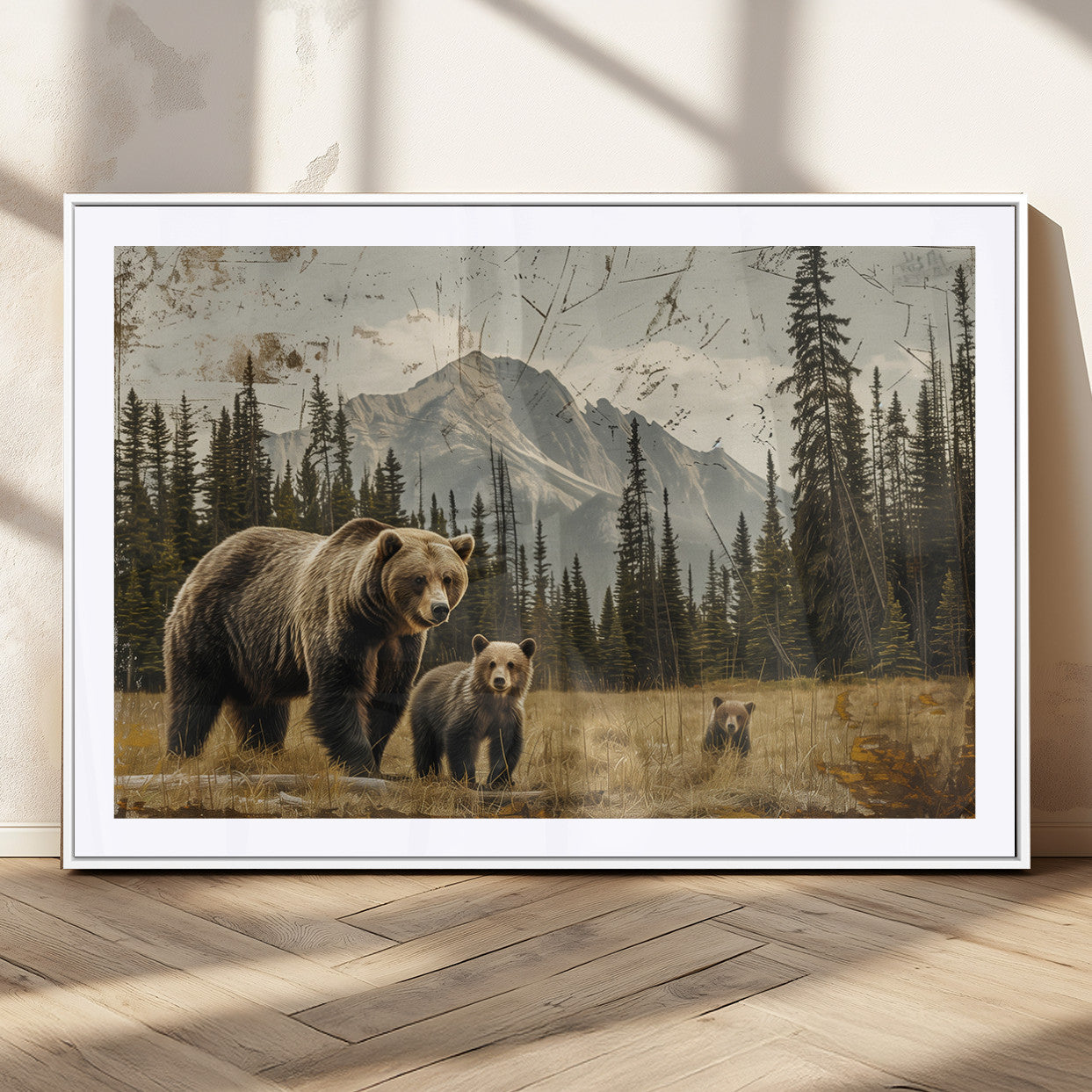 MGC-FP-36x24 - Rustic Grizzly 399 Bear Family Wall Art Canvas Print