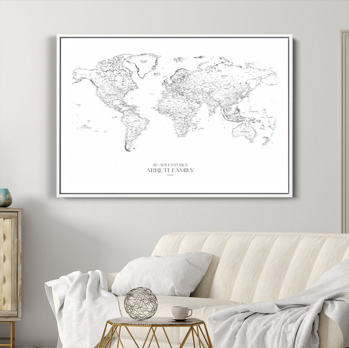 Personalized World Map Wall Art Canvas Print - Custom Push Pin Travel Map Canvas - Framed Map Print for Travel Lover Gift