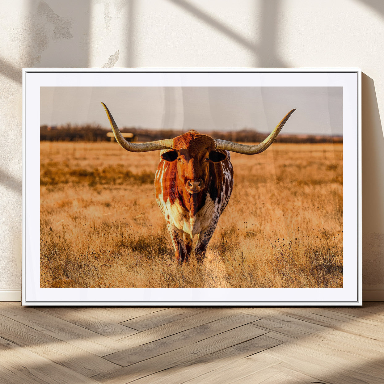 MGC-FP-36x24 - Longhorn Cow Wall Art | Ready to Hang Framed Canvas Print for Farmhouse and Barn Decor