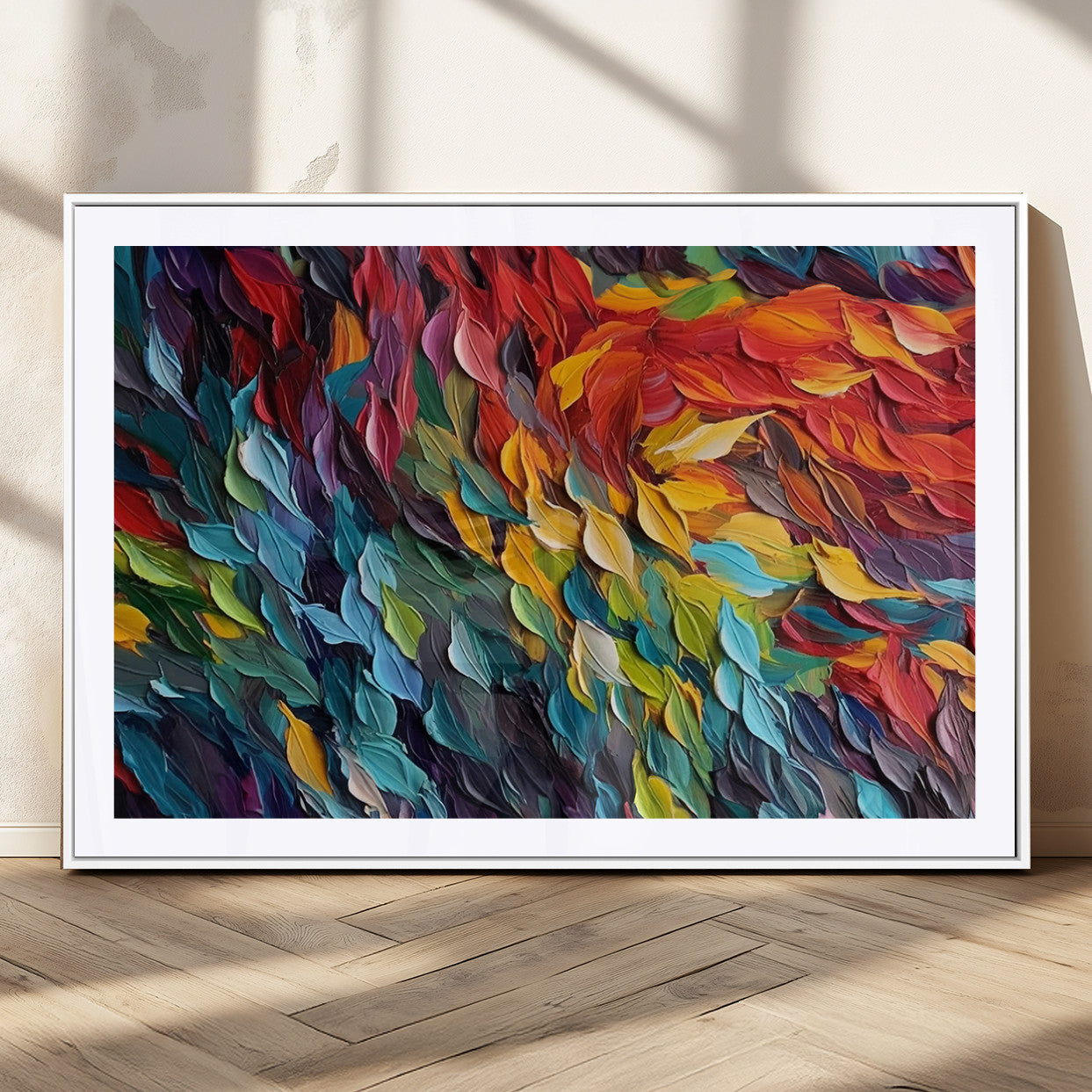 41557-MGC-FP-36x24_White-Vibrant Abstract Leaf Wall Art Canvas Print | Bold Colorful Canvas for Living Room or Office | Ready