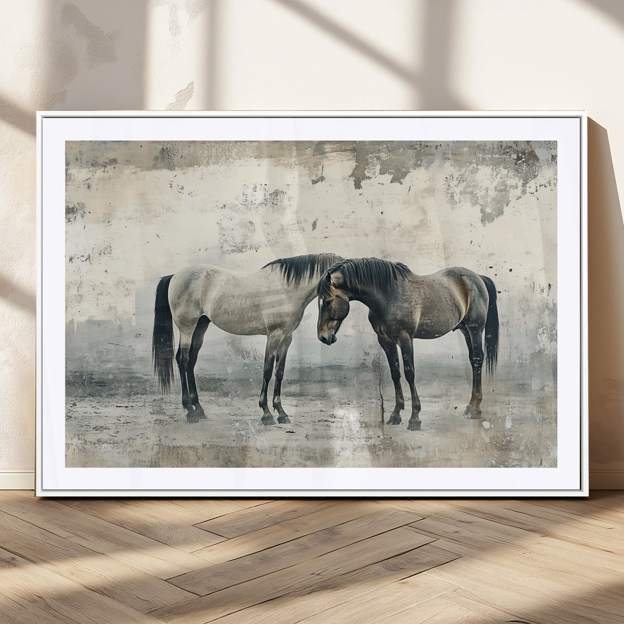 MGC-FP-36x24 - Chines Style Majestic Horses Wall Art | Ready to Hang and Framed Triptych Print | Western Farmhouse