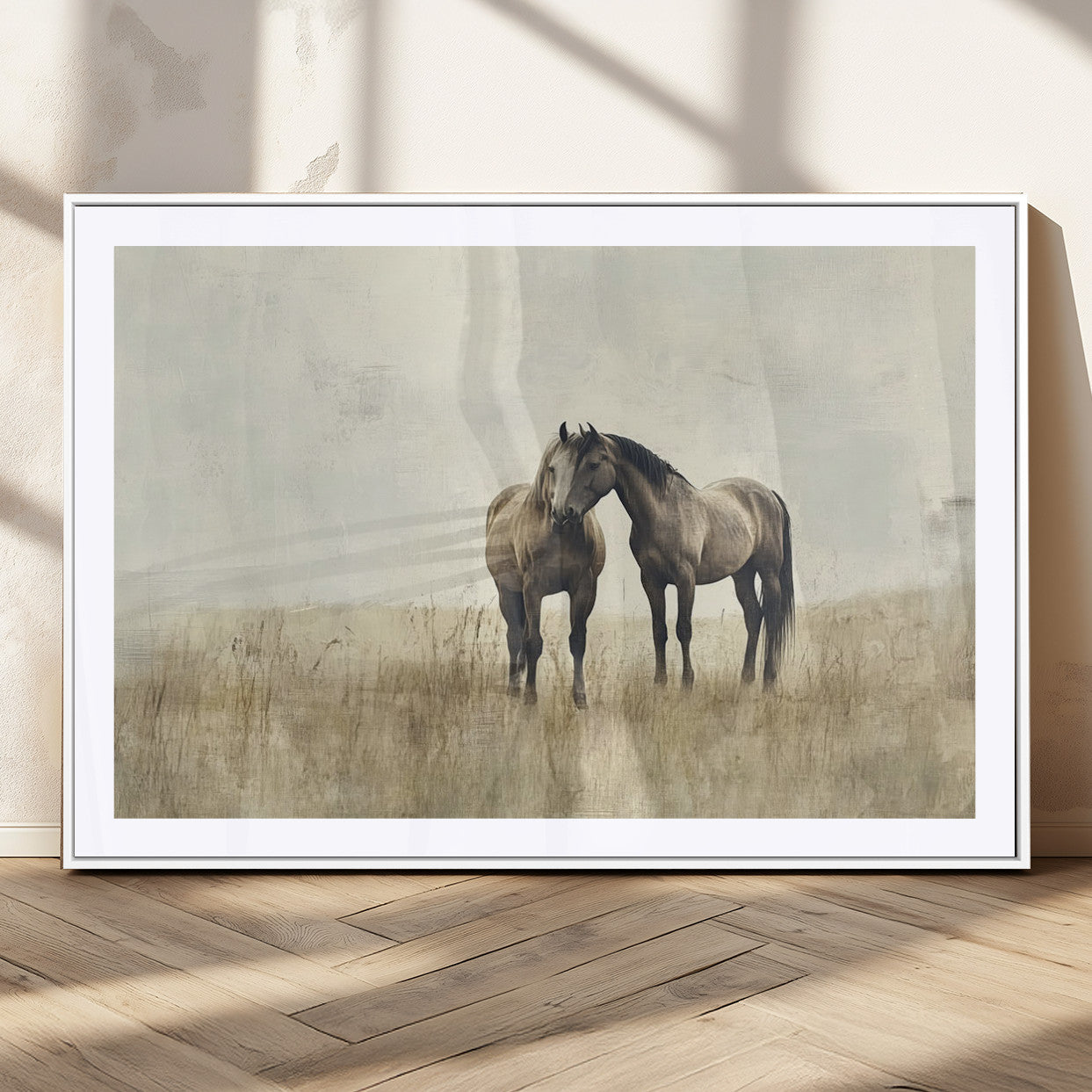 MGC-FP-36x24 - Chines Style Grunge Horses Wall Art Canvas Print