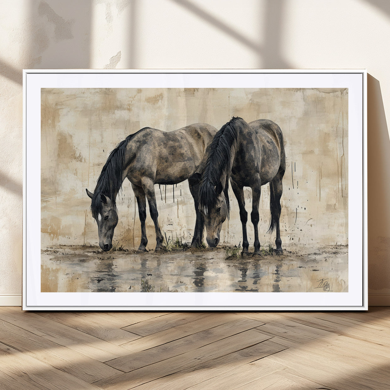 MGC-FP-36x24 - Chinese Style Abstract Black Horses Wall Art Canvas Print - Abstract Horse Wall Art Canvas Print