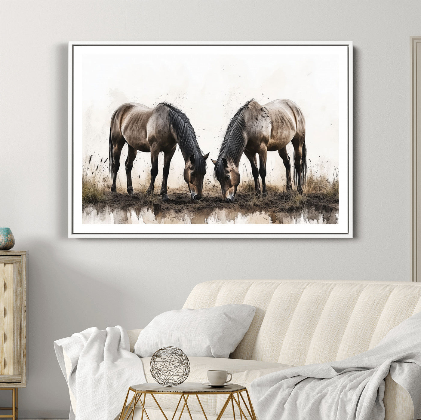 71729-MGC-FP-36x24_White-Chines Ink Style Horses Wall Art Canvas Print