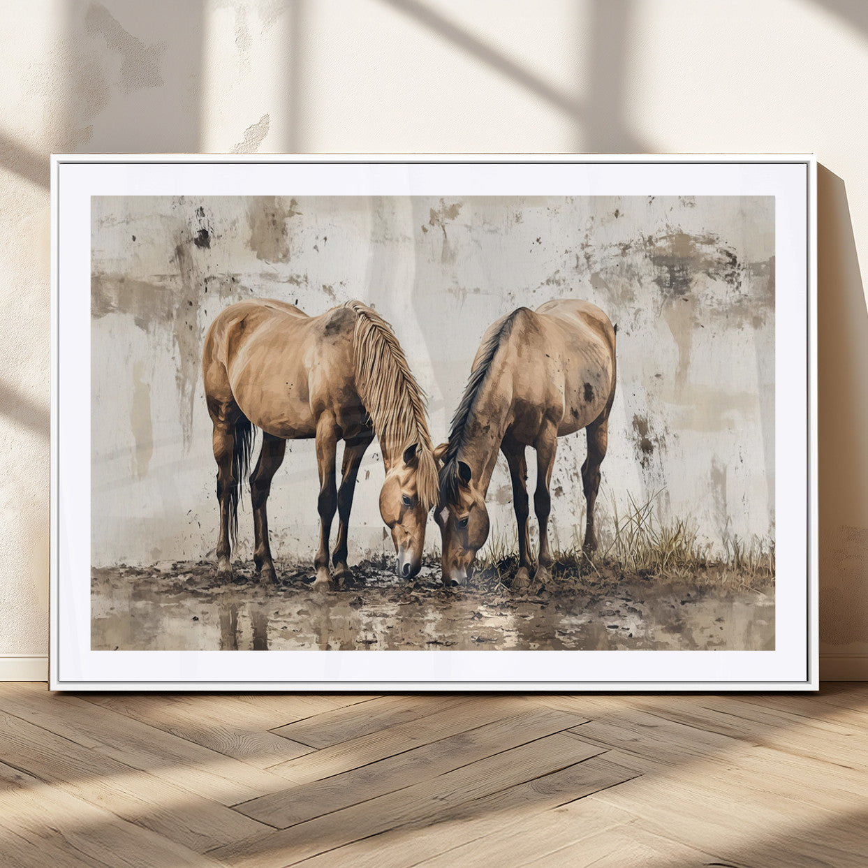 MGC-FP-36x24 - Vintage Horses Wall Art | Ready to Hang and Framed Triptych | Western Farmhouse Wall Decor for