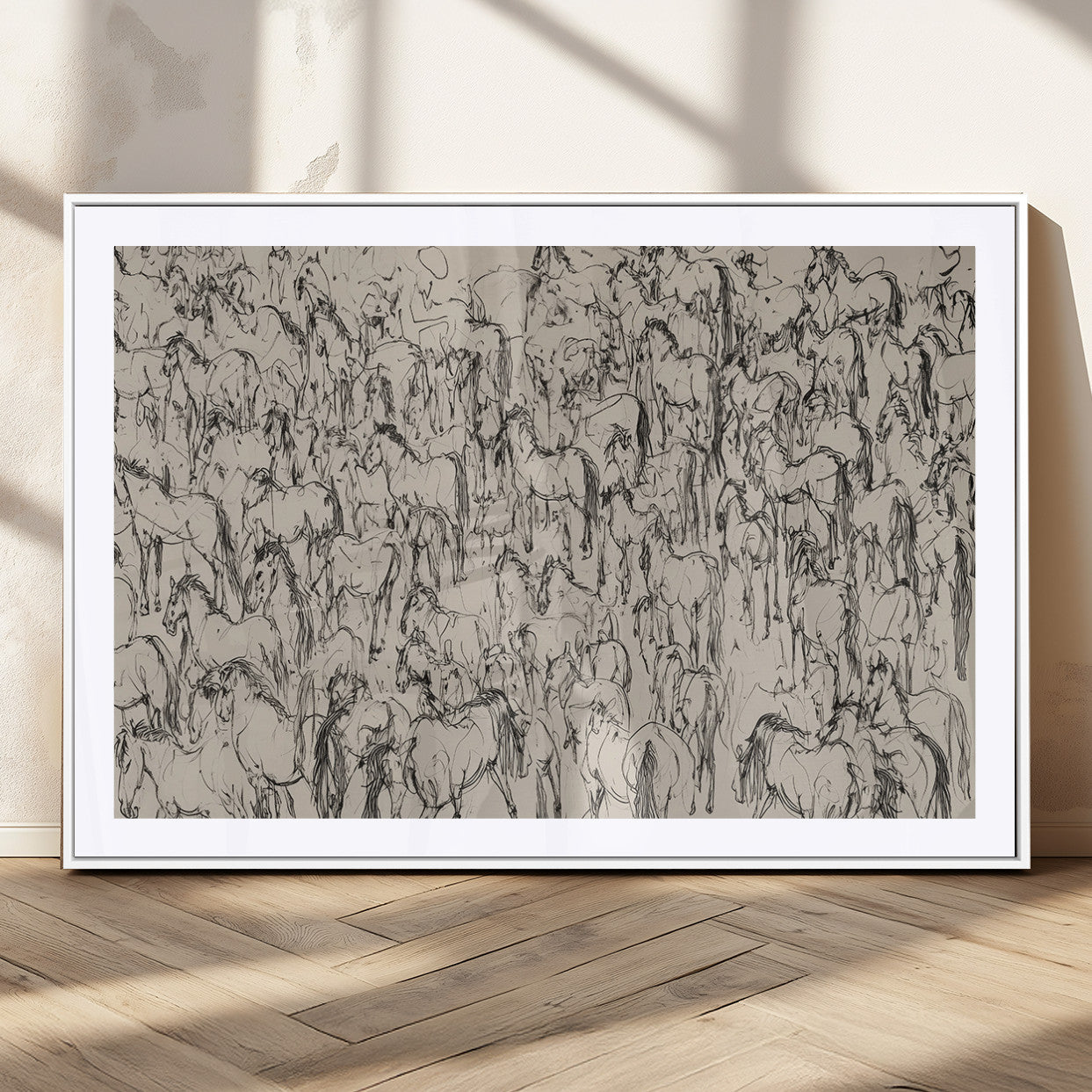 25718-MGC-FP-36x24_White-Abstract Horse Sketch Wall Art | Ready to Hang and Framed | Farmhouse Wall Decor for Living Room or