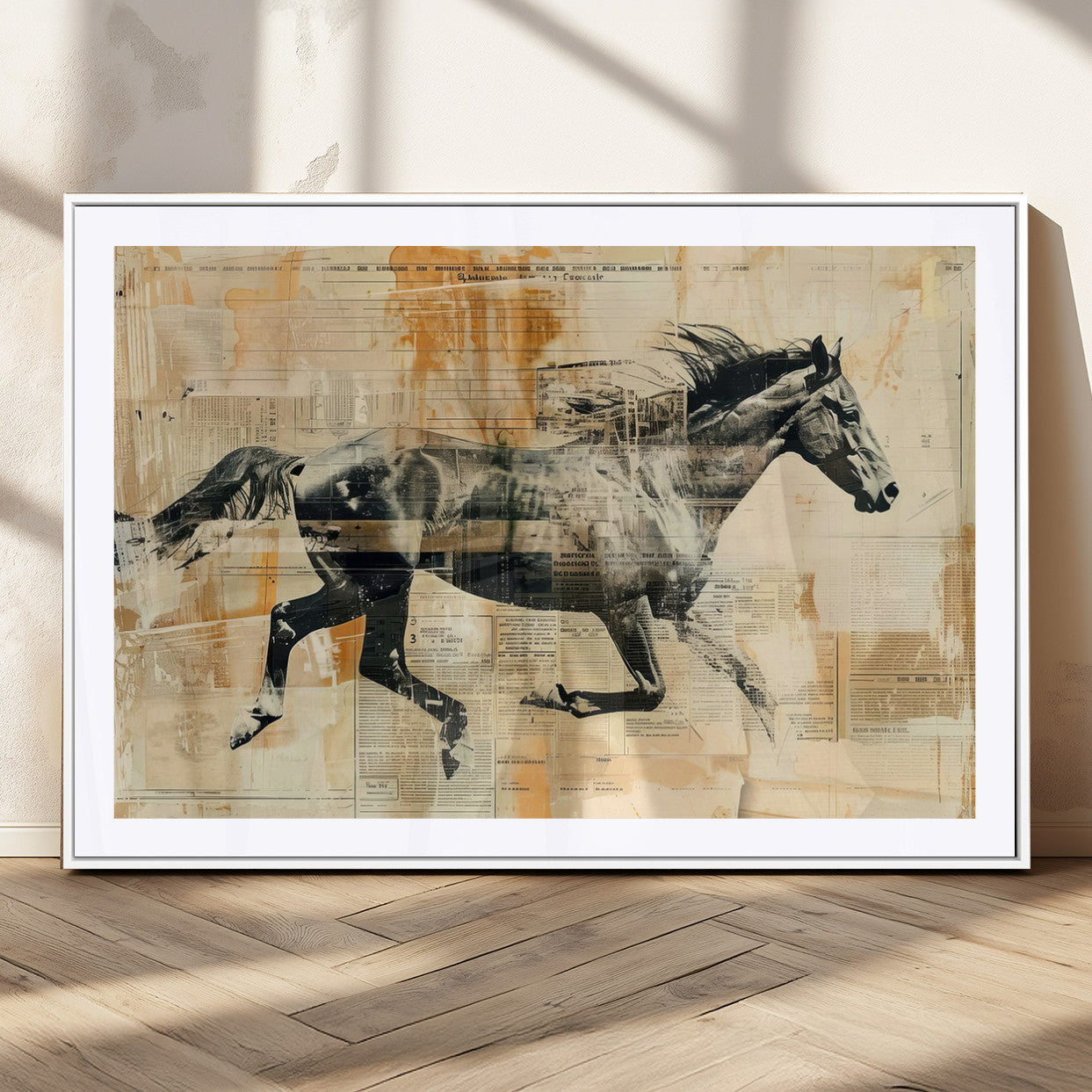 MGC-FP-36x24 - Chines Style Running Horse Western Wall Art | Farmhouse Wall Decor | Ready to Hang Framed Canvas