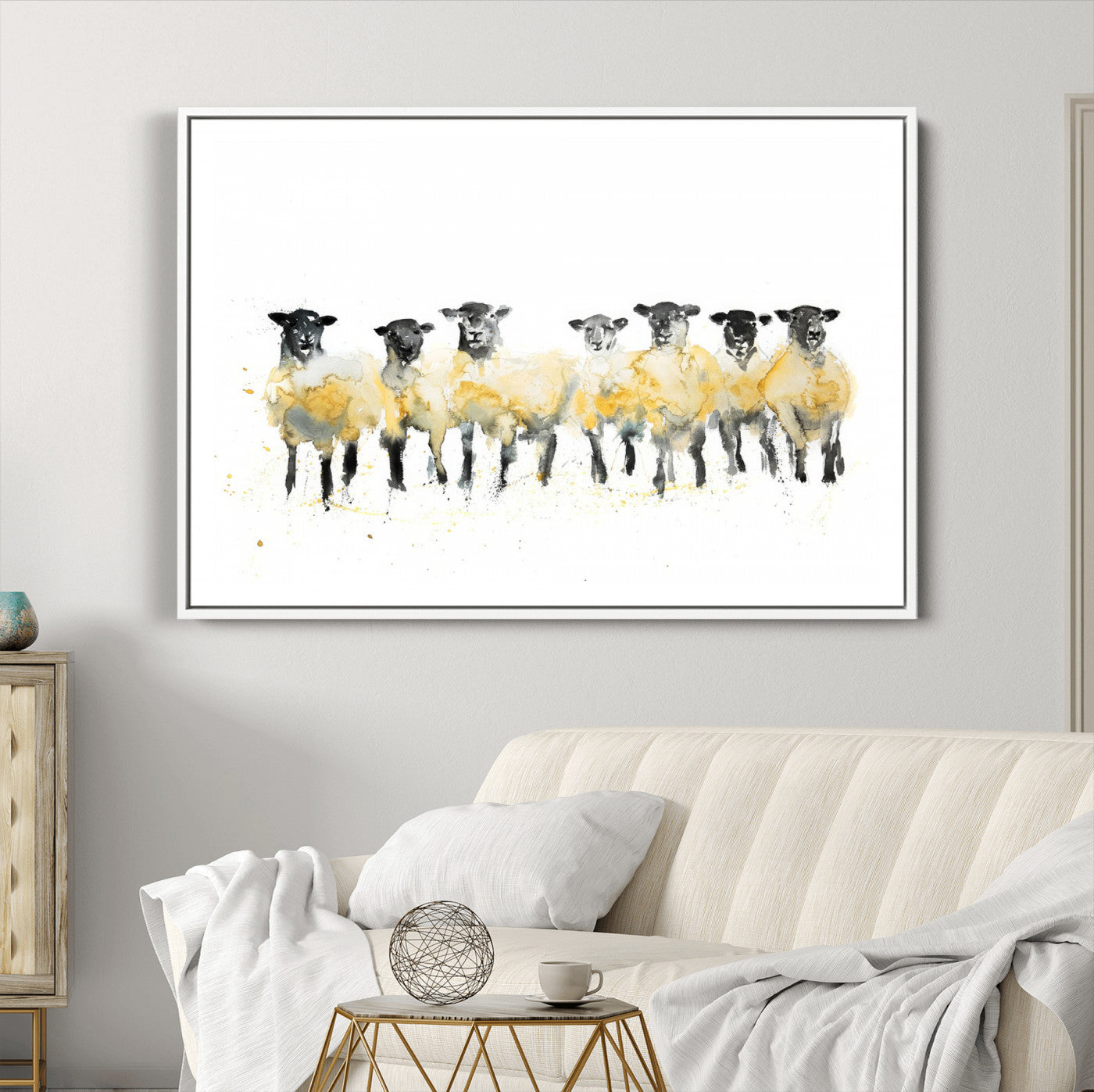 72612-MGC-FP-36x24_White-Farmhouse Wall Art Sheep Print | Ready to Hang Framed Canvas | Rustic Barn Decor