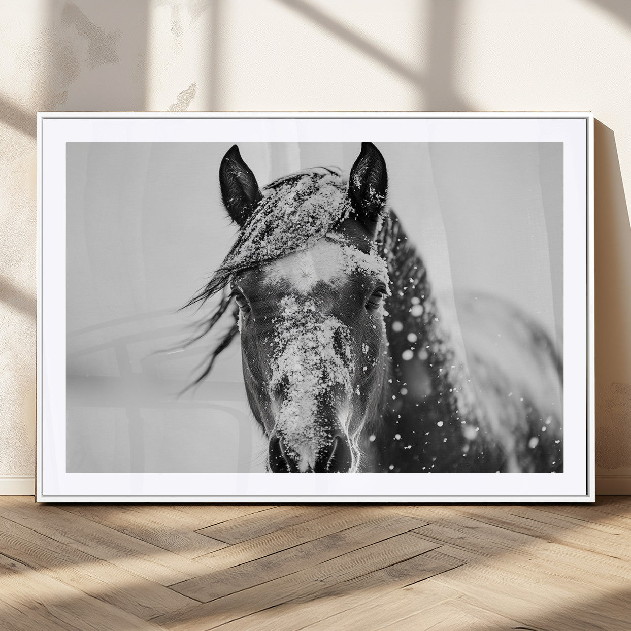 MGC-FP-36x24 - Western Wall Art | Black and White Winter Horse Wall Art | Ready to Hang and Framed | Farmhouse and