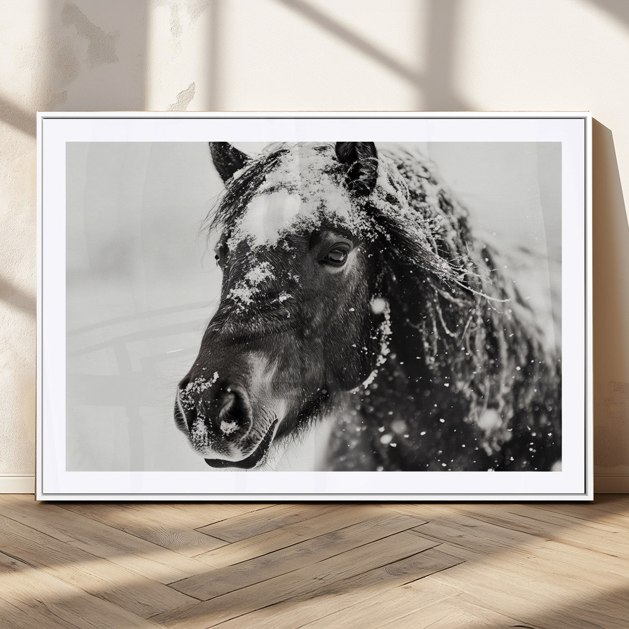 MGC-FP-36x24 - Framed Black and White Horse Wall Art | Ready to Hang and Framed | Farmhouse and Western Wall Decor