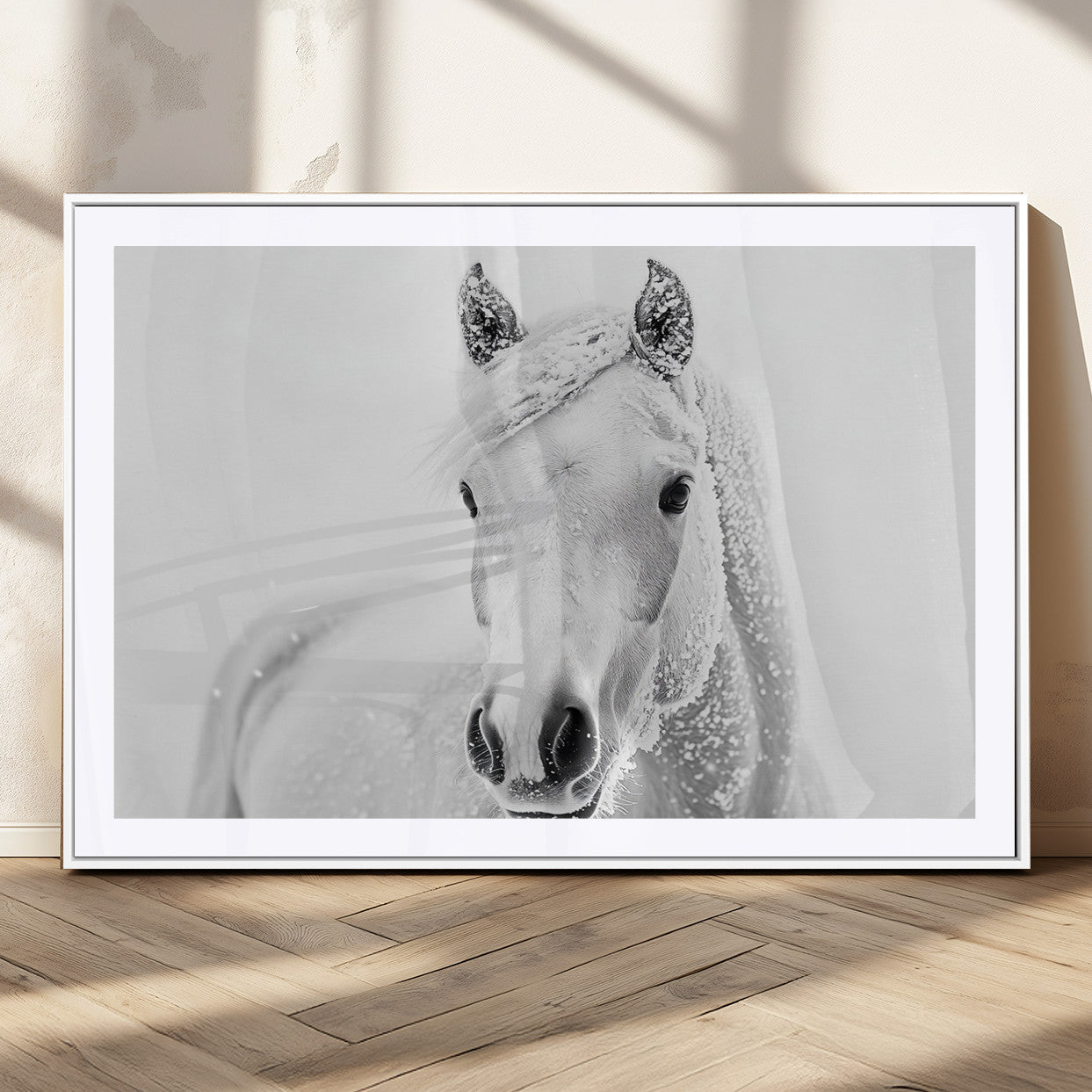MGC-FP-36x24 - Majestic White Horse Wall Art | Ready to Hang and Framed | Farmhouse Wall Decor for Living Room