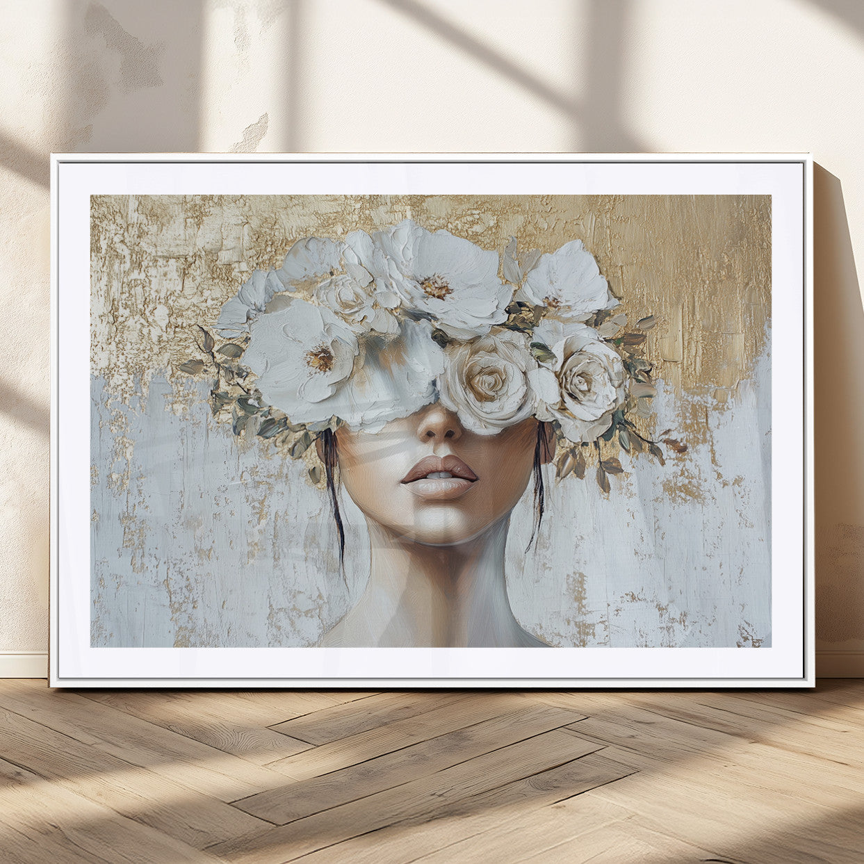 MGC-FP-36x24 - Golden Petal Wall Art - Canvas Print Flower Head Woman Painting Floral Woman Portrait Wall Decor,