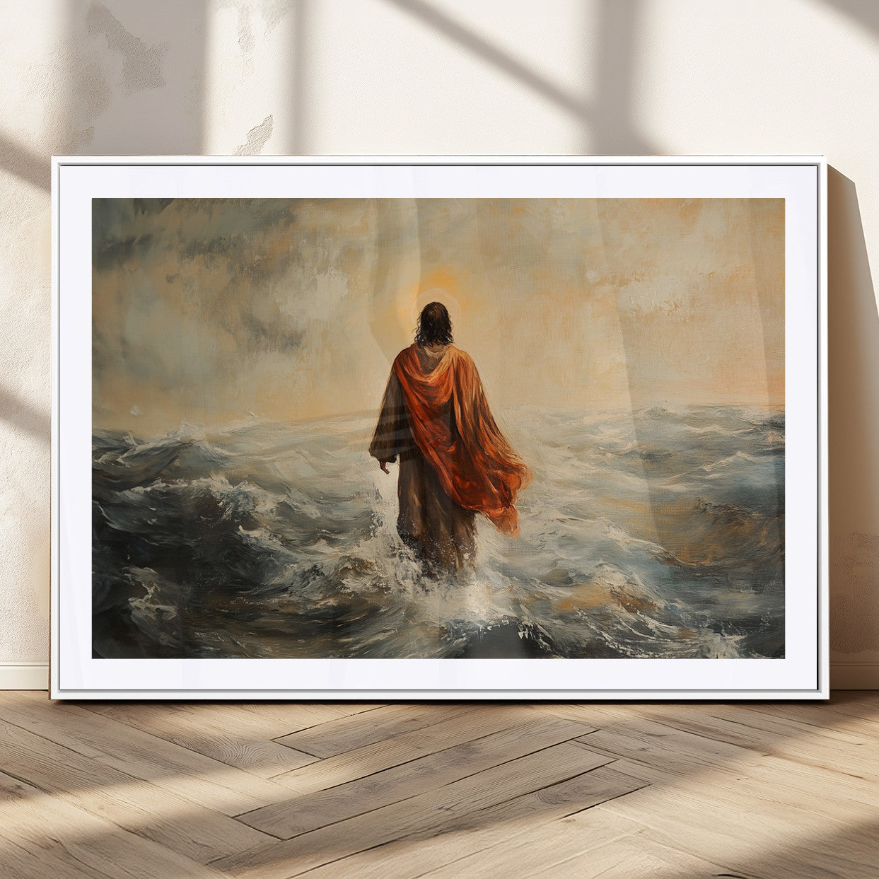 MGC-FP-36x24 - Jesus Walking on Water, Christian Wall Art, Jesus Christ Walking on Oil Painting Style Print