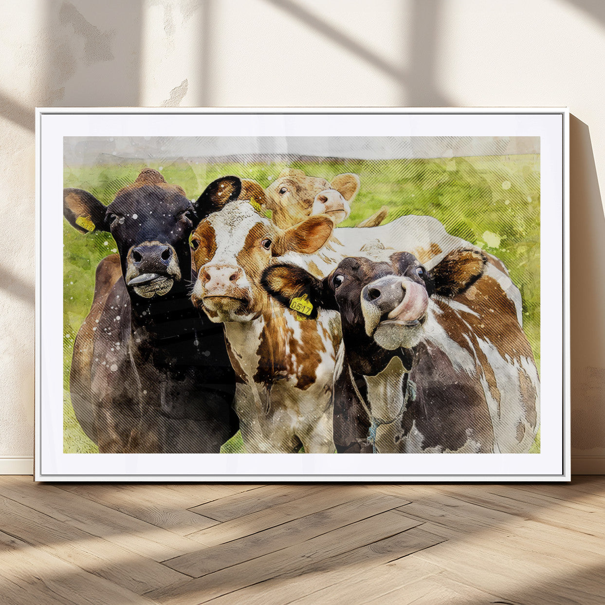 MGC-FP-36x24 - Curious Cows Farmhouse Wall Art | Ready to Hang and Framed Canvas Print | Rustic Farm Decor