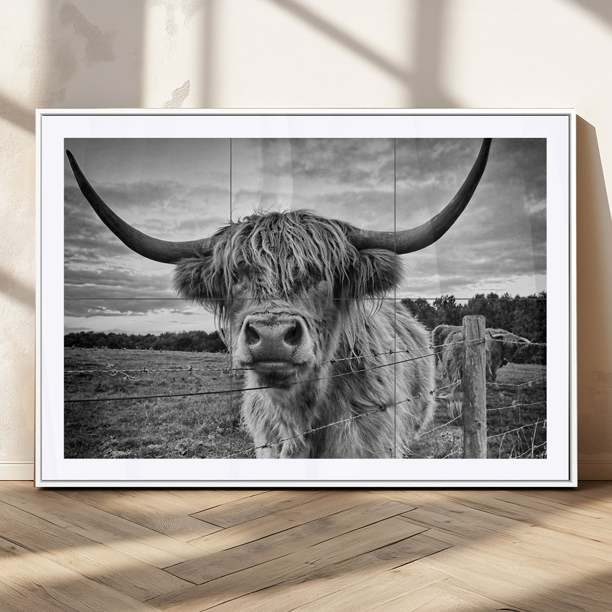 MGC-FP-36x24 - Scottish Highland Cow Wall Art Canvas Print | Ready to Hang and Framed | Rustic Farmhouse Decor