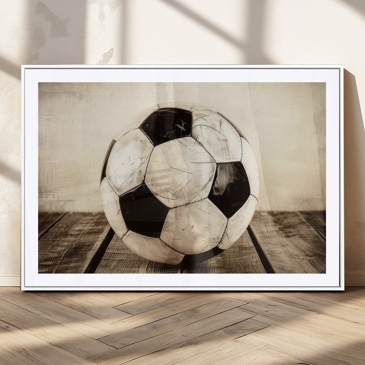 MGC-FP-36x24 - Vintage Soccer Ball Wall Decor Canvas Art – 3-Panel Soccer Wall Decor, Framed and Ready to Hang
