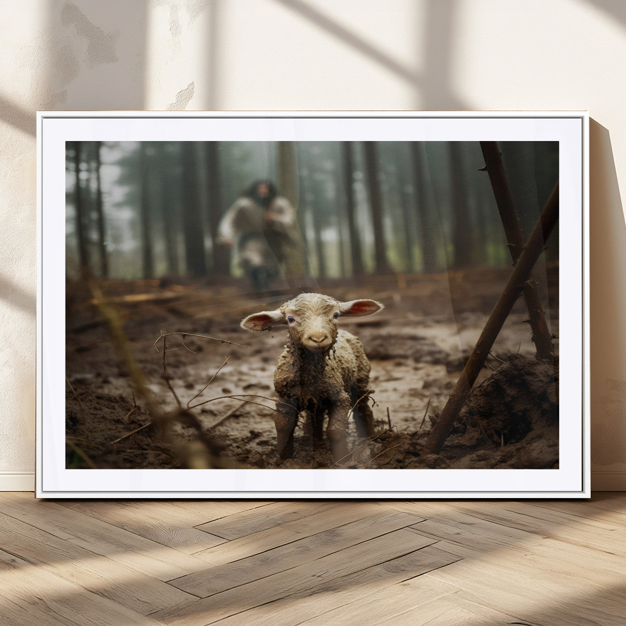 MGC-FP-36x24 - Jesus Running After a Lost Lamb Canvas Wall Art Print