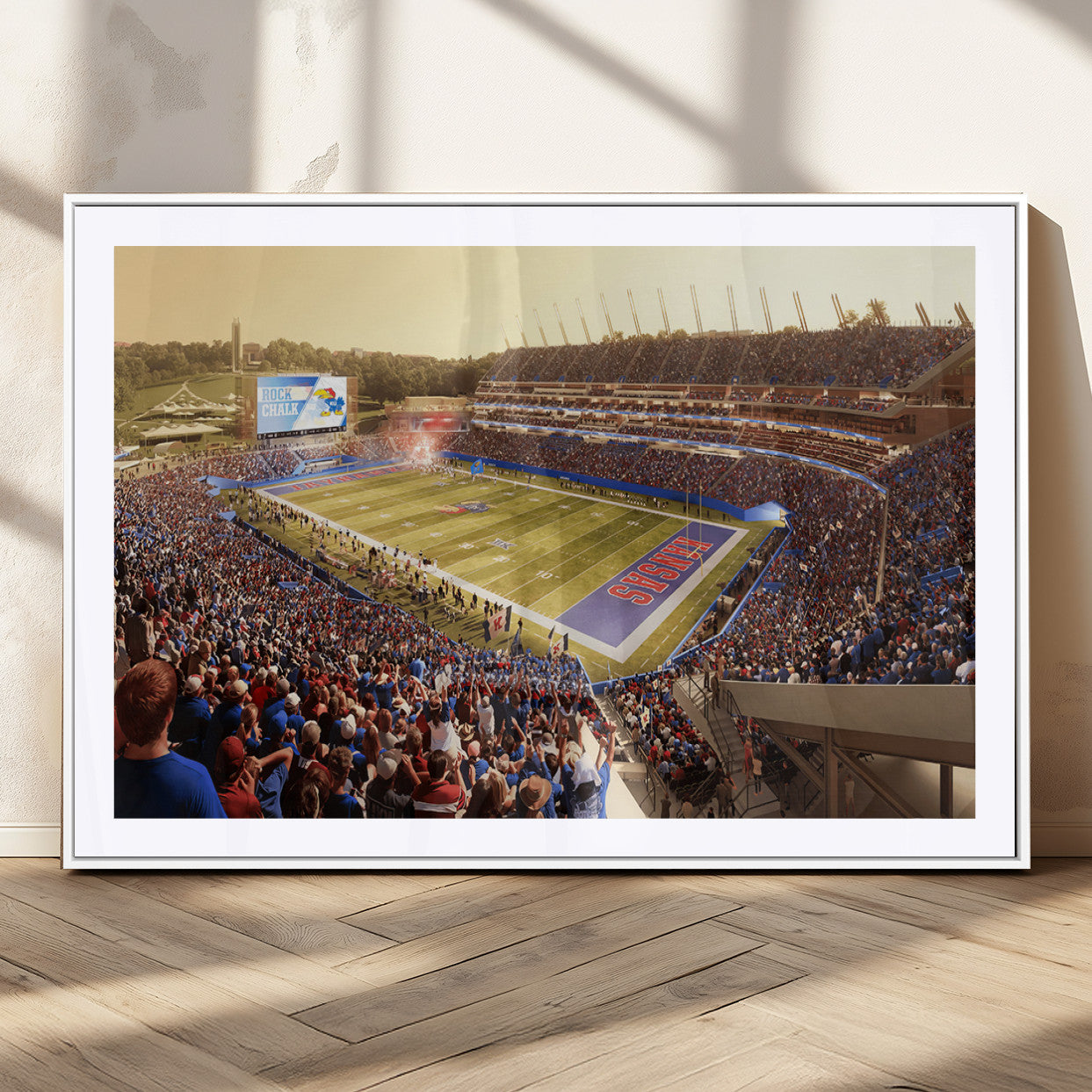 MGC-FP-36x24 - University of Kansas Jayhawks Football Team Print - Lawrence Kansas Memorial Stadium Wall Art Canvas