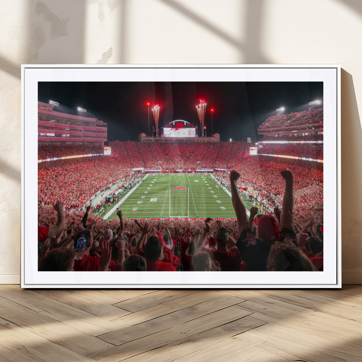 MGC-FP-36x24 - University of Nebraska Cornhuskers Football Team Print - Lincoln Memorial Stadium Wall Art Canvas