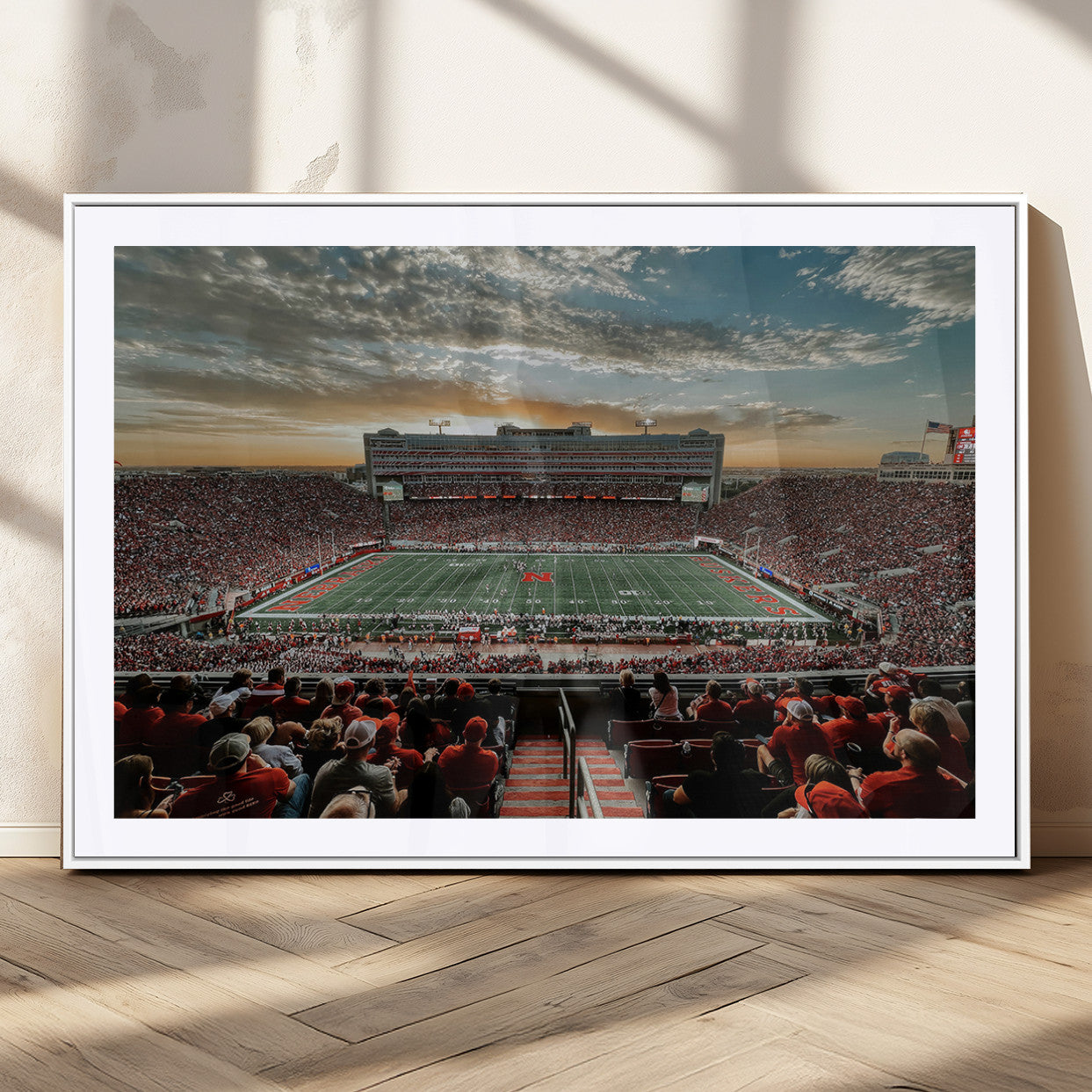 MGC-FP-36x24 - University of Nebraska Cornhuskers Football Team Print - Lincoln Memorial Stadium Art Canvas Print