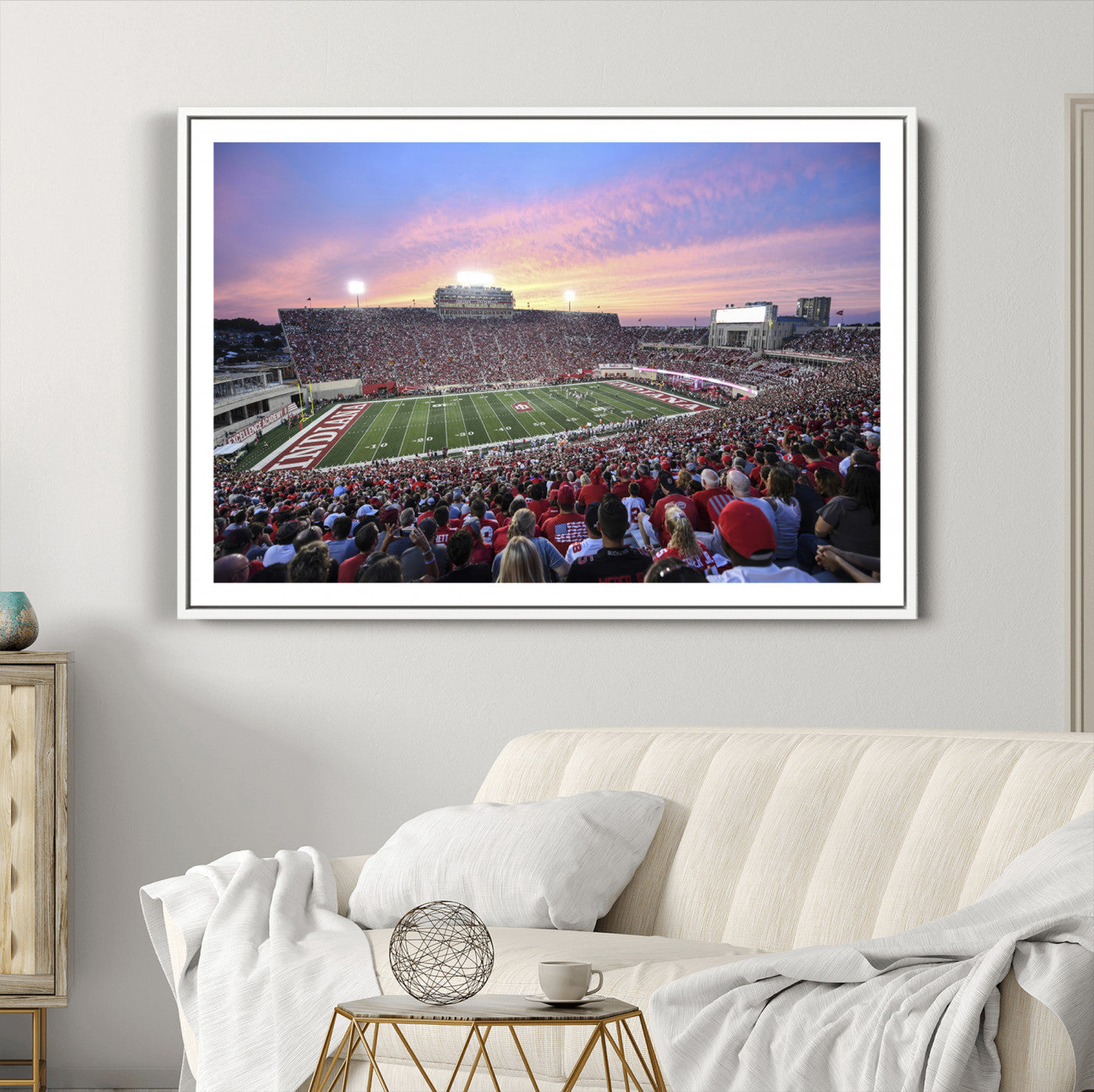 13046-MGC-FP-36x24_White-Indiana University Hoosiers Football Team Print - Bloomington Memorial Stadium Wall Art Canvas Print