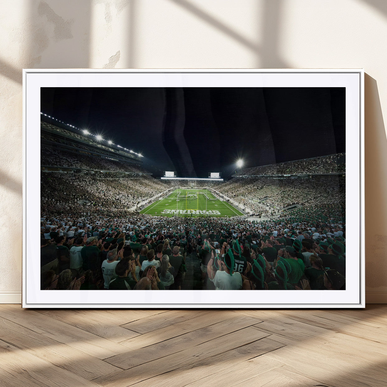 MGC-FP-36x24 - Framed Michigan State Spartans Football Team Print - East Lansing Spartan Stadium Wall Art Canvas