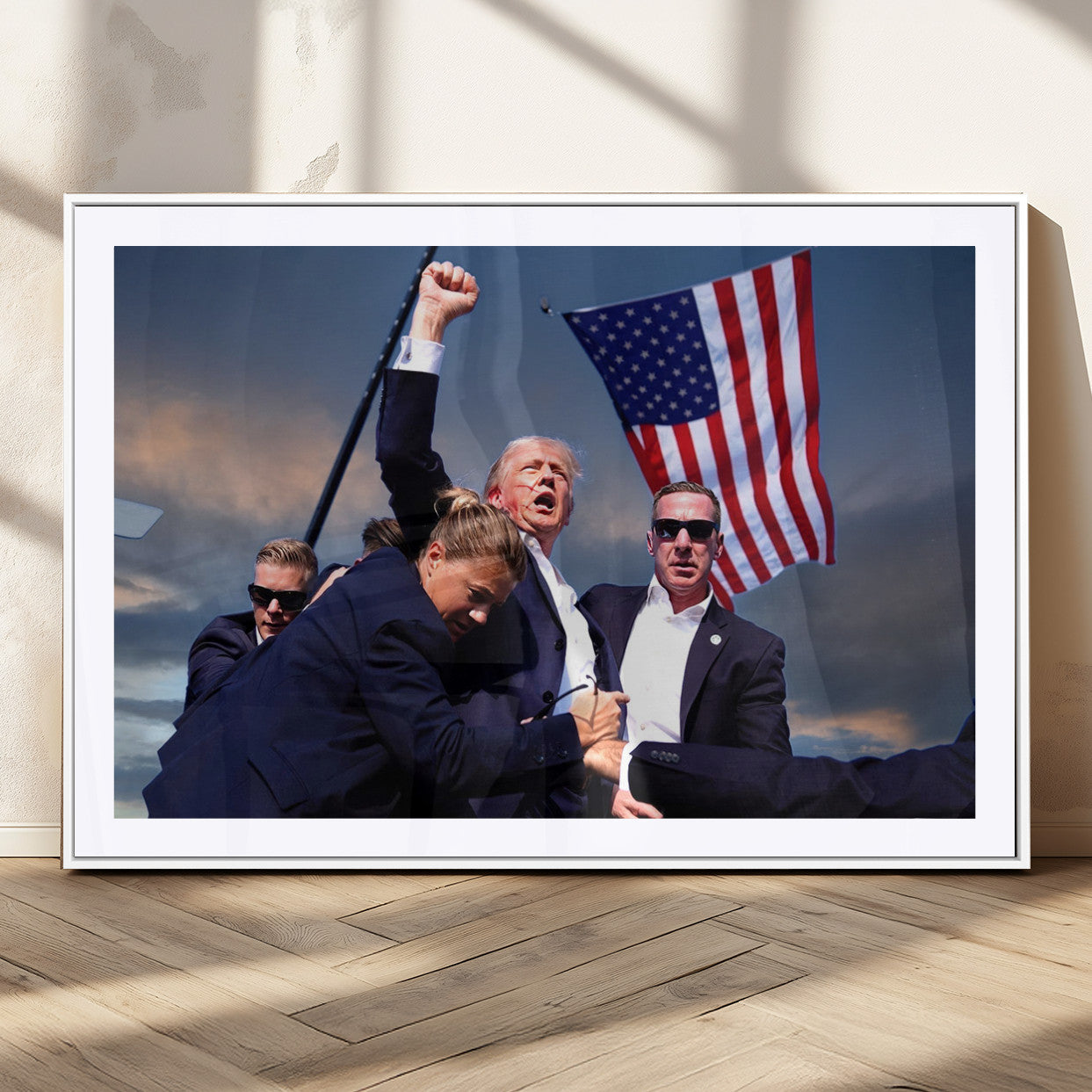 MGC-FP-36x24 - Donald Trump Assassination Attempt Wall Art Print, Trump Historic Footage - Iconic Reaction by Trump