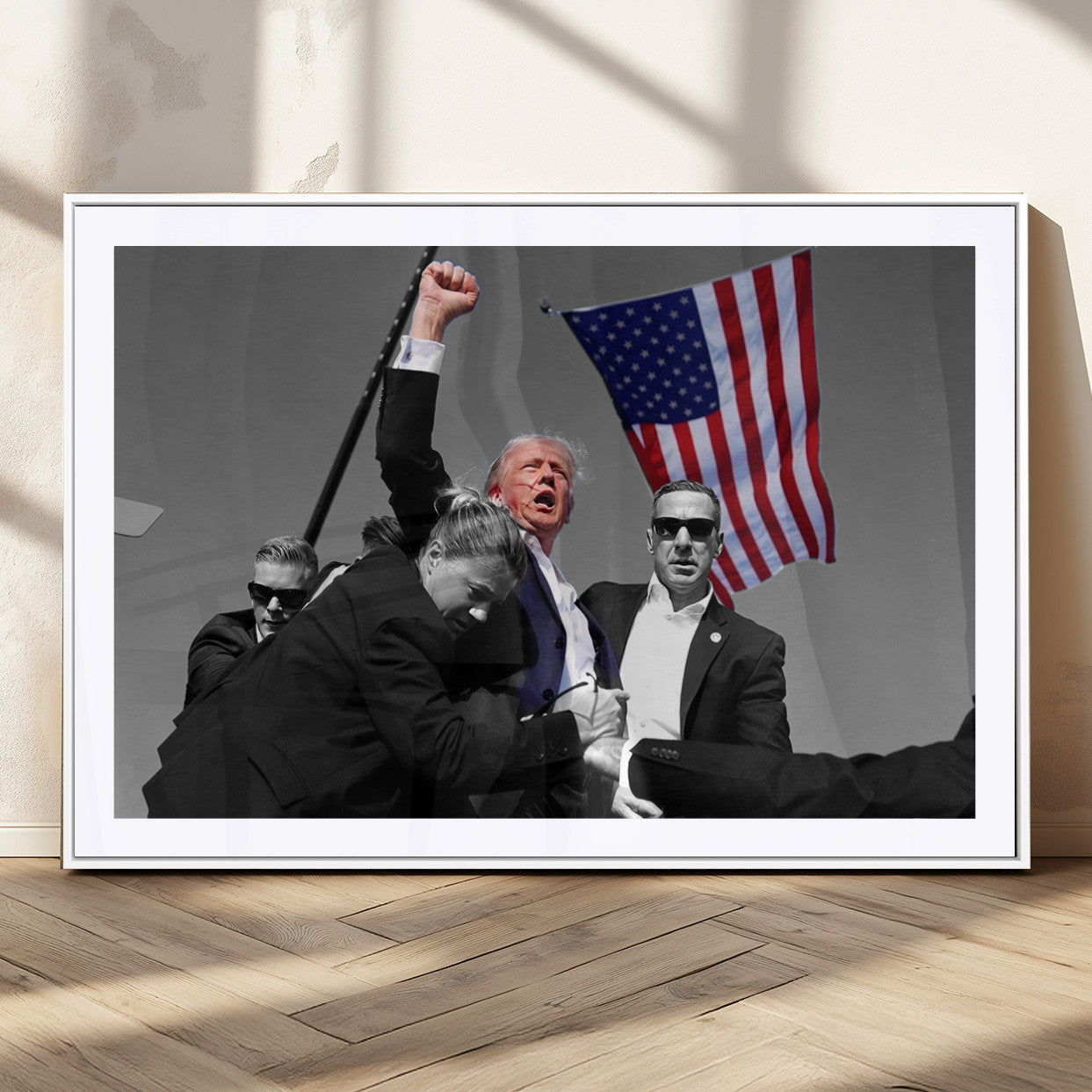 MGC-FP-36x24 - Donald Trump Assassination Attempt Wall Art Print, Trump Historic Footage - Iconic Reaction by Trump