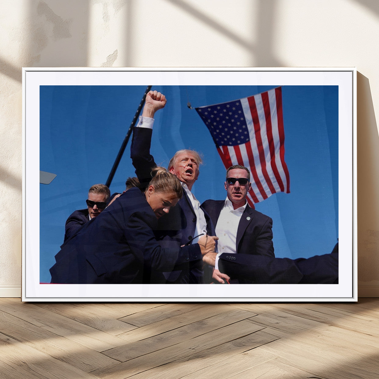 MGC-FP-36x24 - Donald Trump Assassination Attempt Wall Art Print, Trump Historic Footage - Iconic Reaction by Trump