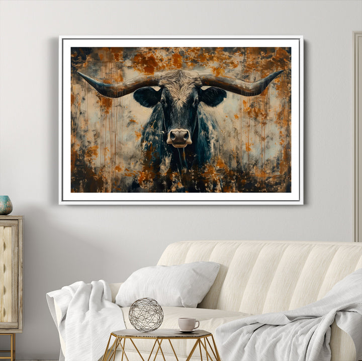 Abstract Longhorn Bull Wall Art | Rustic Western Wall Decor | Framed and Ready to Hang | Ideal for Farmhouse, Lodge, and Barn Decor